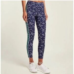 The Upside Zaza Bird Novelty Print Blue Side Stripe Leggings SX